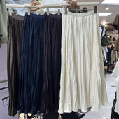 肌理感褶皱丝绒半身裙女2025秋冬季 新款 气质高腰显瘦压褶a字长裙