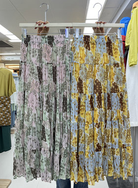 海边度假波西米亚碎花褶皱半身裙