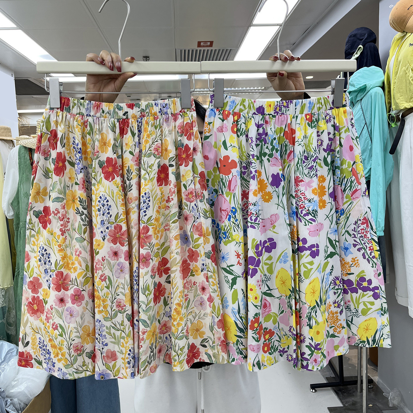 法式田园风碎花半身裙女高腰A字中裙棉质舒适花朵印花侧口袋伞裙