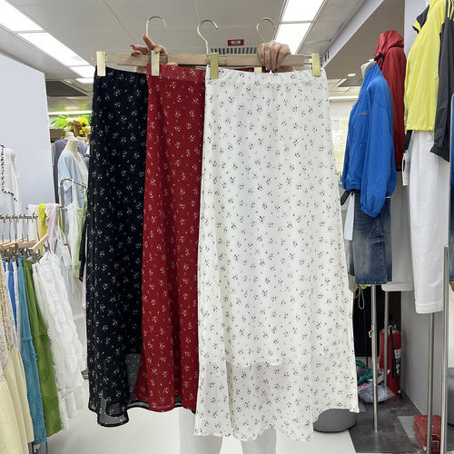 夏日限定温柔风碎花雪纺半身裙