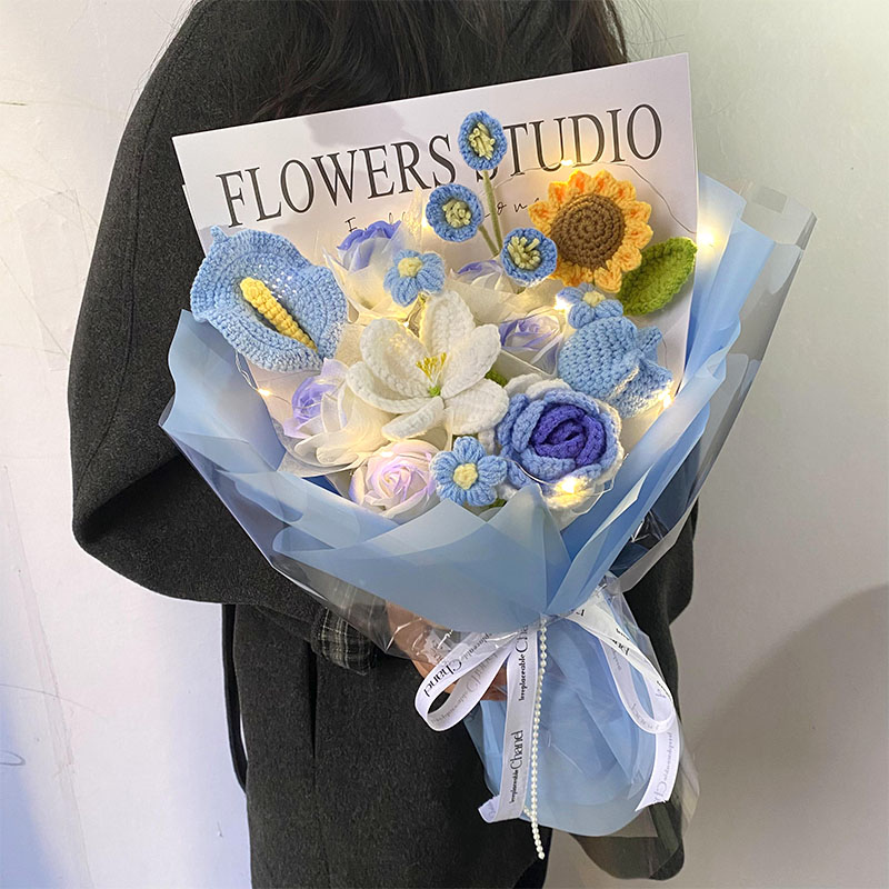 毛线向日葵手工花束玫瑰花成品情人节礼物送男女朋友成人礼毕业季