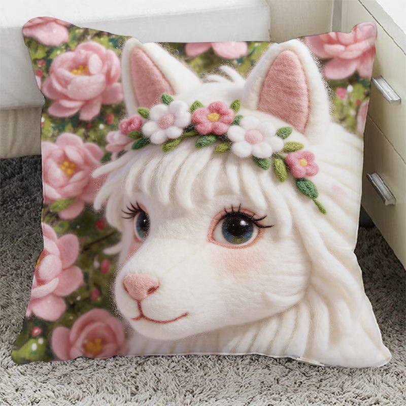 粉色花卉小白马抱枕平面印花正方形沙发飘窗摆件靠垫枕套腰枕含芯