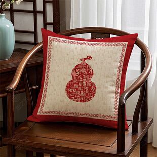 新中式福字平安喜乐印花抱枕客厅红木沙发椅子靠垫办公室茶室腰靠