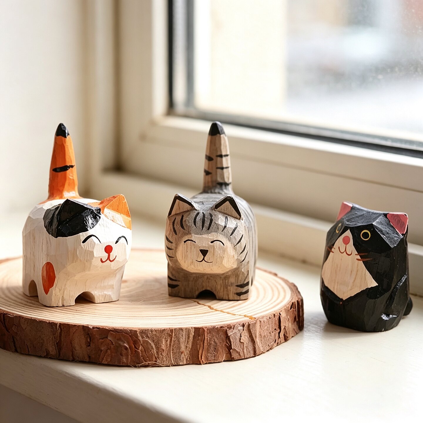 木雕手工小猫咪可爱桌面摆件