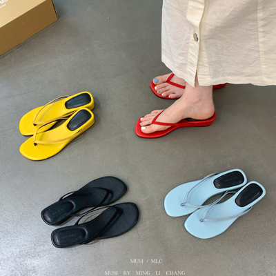 网红仙女风坡跟夹脚人字拖女夏