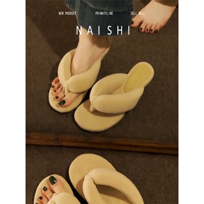 女休闲坡跟沙滩拖鞋圆头一字拖鞋