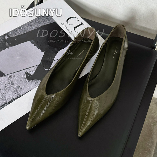 IDOSUNYU欧货小众设计早秋鳗鱼纹牛皮3cm创新坡跟浅口通勤单鞋