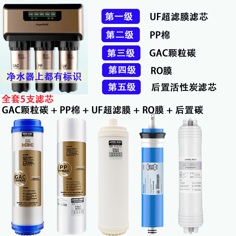 安吉尔净水器滤芯A4/A6/A8/2305/2405/2605/V6/N7全套陶氏膜套装