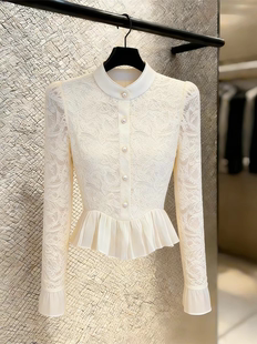 立领蕾丝荷叶边衬衫