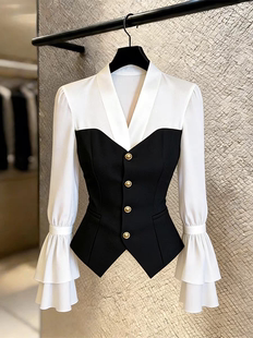 撞色拼接假两件衬衫