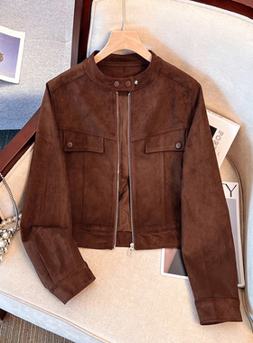 美式复古立领仿皮绒夹克