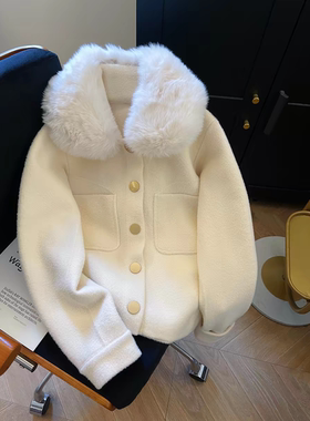 休闲韩系可拆卸毛领小香风毛呢外套