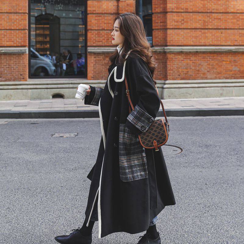 300斤胖M气质拼色设计感毛呢外套女冬季宽松长款过膝加厚呢子大衣,女装/女士精品,毛呢外套,淘宝优惠券,粉丝福利购,淘宝优惠卷