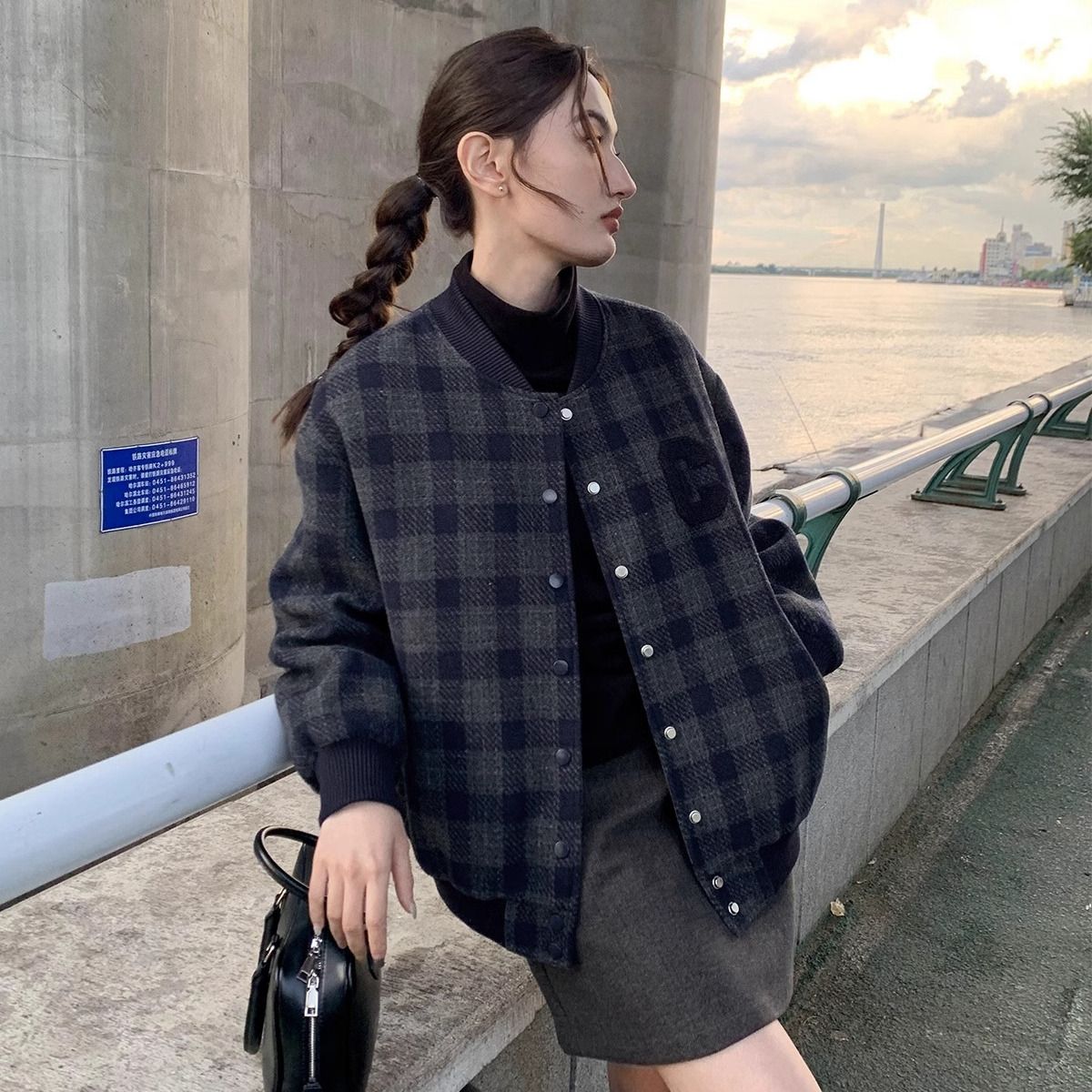 赫本风灰色毛呢外套女秋冬高级感胖MM大码300斤短款百搭上衣韩版2