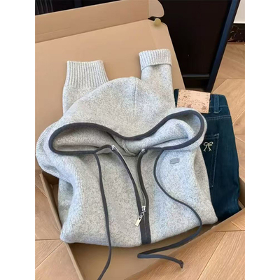 特大码300斤灰色双拉链连帽毛衣