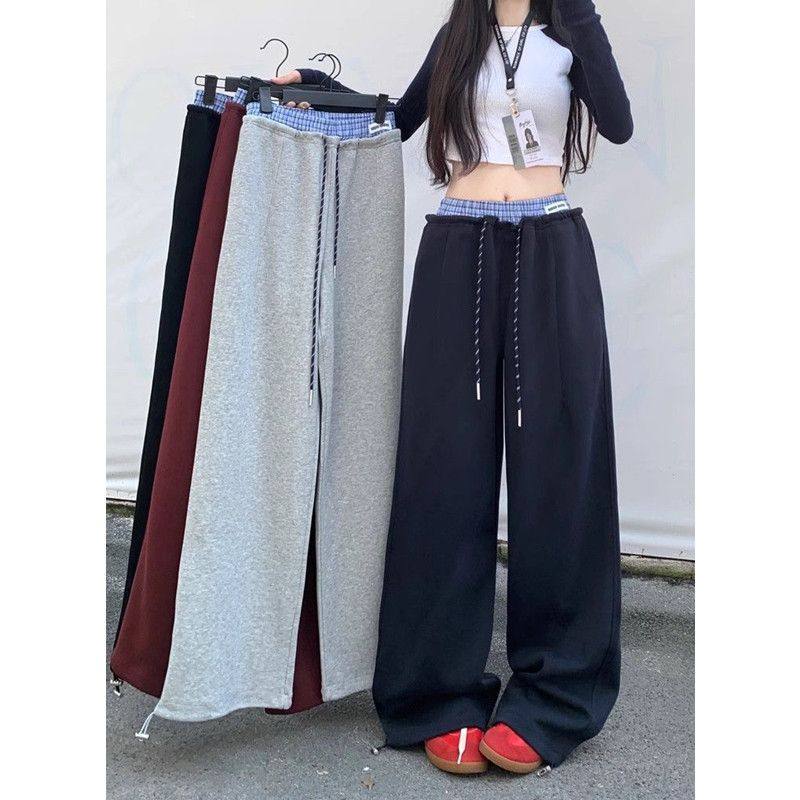 特大码300斤高腰系带阔腿裤女宽松垂感休闲裤通勤风显瘦遮肉长裤,女装/女士精品,休闲裤,淘宝优惠券,粉丝福利购,淘宝优惠卷