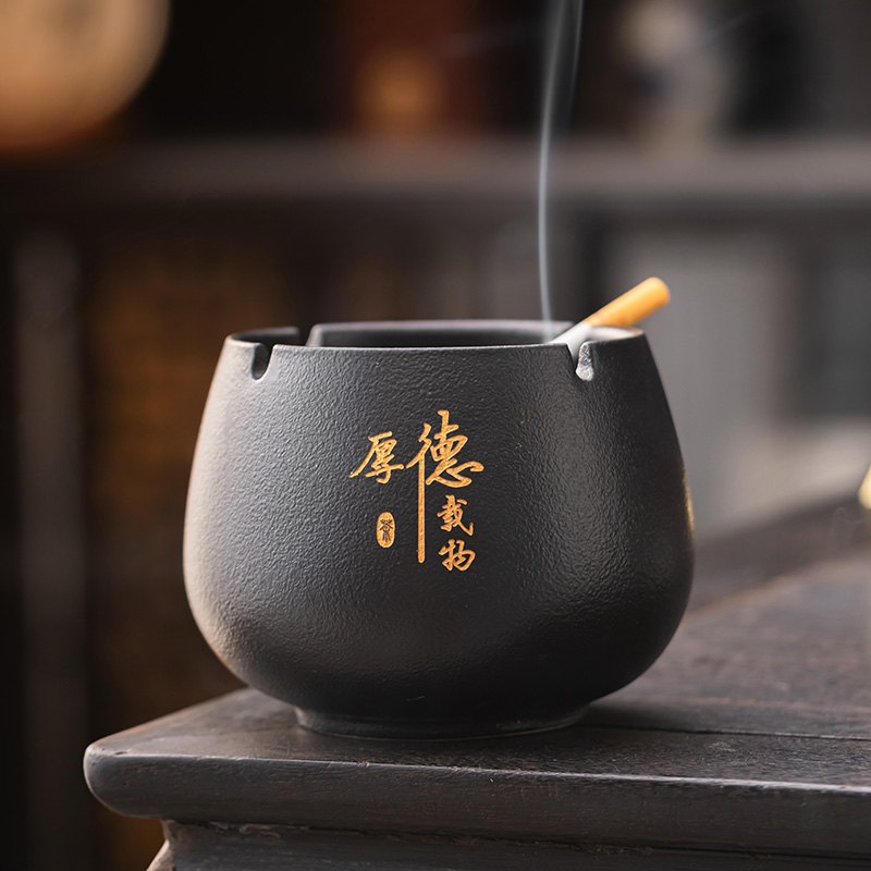 高级感陶瓷烟灰缸烟盅家用客厅办公创意大号茶洗茶渣缸高端烟缸茶