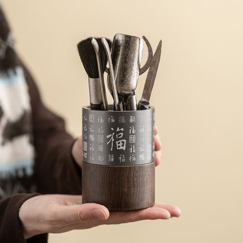 纯钛茶道六君子套装高档高端茶桌泡茶工具黑檀木茶具配件用品大全