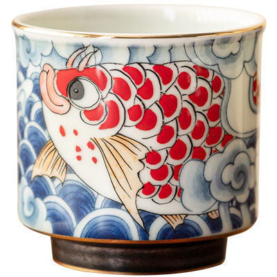 鎏金福龙鱼礼盒茶杯豪尊陶瓷