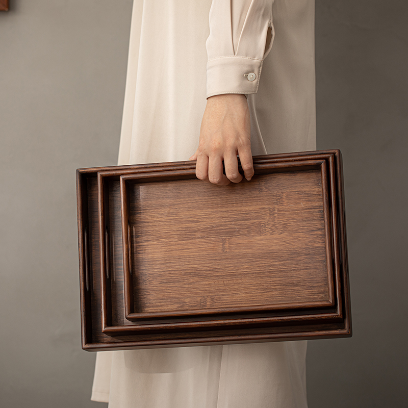 轻奢竹制托盘功夫茶具茶奉茶点收纳盘沥水茶台盘家用功夫茶具茶盘
