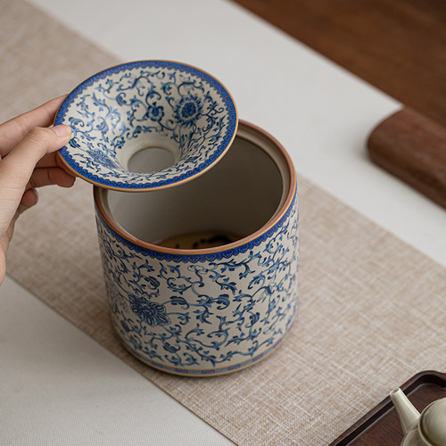 2025新款汝窑陶瓷茶渣缸杯洗废水桶防飞灰烟灰缸漏斗家用茶桌摆件