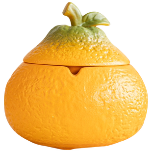 橘子烟灰缸带盖创意车载家用陶瓷烟缸摆件烟盅防飞灰大号上班解压