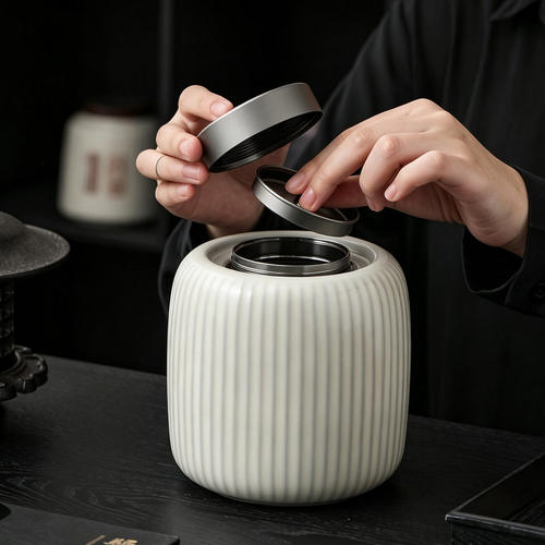 雅致陶瓷密封茶叶罐茶仓存茶罐子