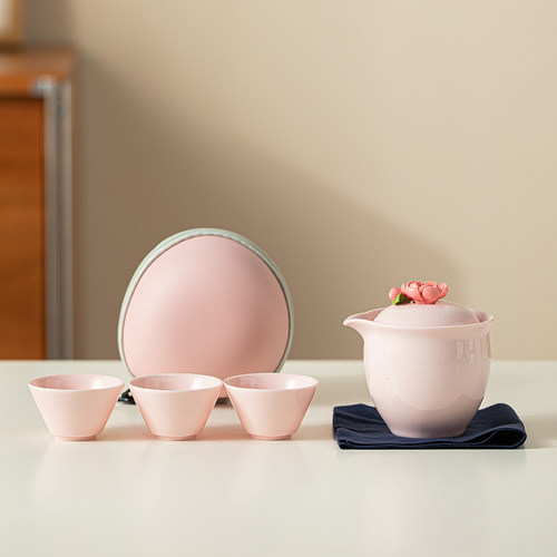 2026粉色茶具捏花旅行茶具套装旅游一人一杯泡茶便携茶具女士茶具