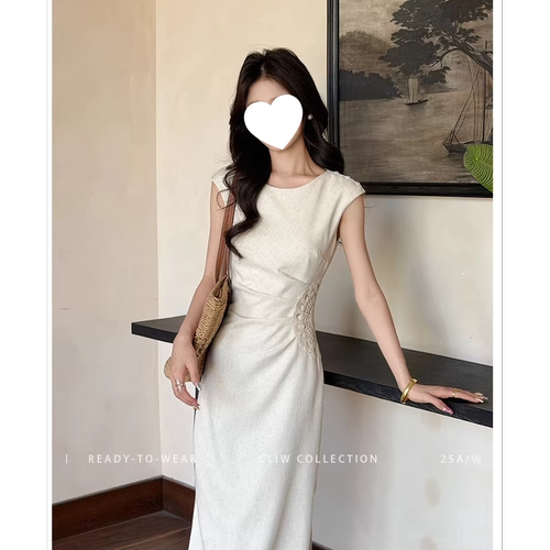 【清禾序】小个子中式连衣裙女夏季高级感收腰显瘦短袖长裙#3373