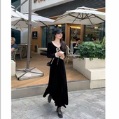 小个子女秋流光风百搭老钱气质长款 尽显优雅 丝绒连衣裙