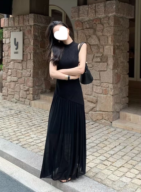 黑色INS风长裙复古小众显瘦街头风连衣裙