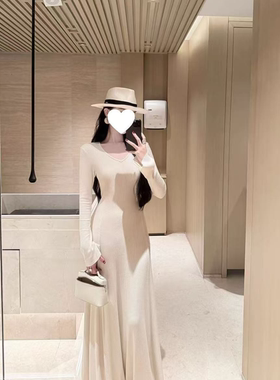 【珍珠少女】长袖连衣裙女2025新款秋高级感内搭针织裙