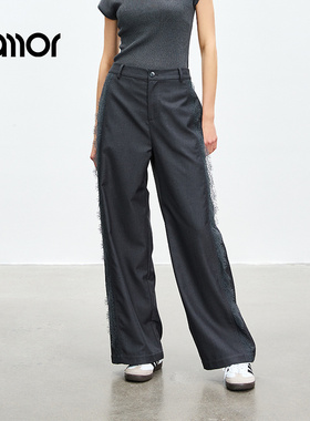 【商场同款】Jamor时尚休闲裤子蕾丝拼接直筒裤2025夏季JKK569121