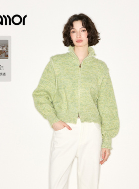 Jamor加墨时尚针织衫清新拉链开衫小立领女士2026春季新韩版甜美