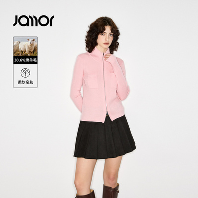【商场同款】Jamor加墨时尚立领拉链修身针织衫毛衣2025冬新款