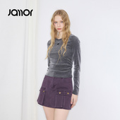 时尚 T恤打底衫 系列 Jamor加墨时尚 抽褶修身 辣妹上衣春季 新款