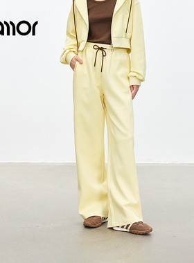 Jamor时尚休闲裤子2025春季新款直筒舒适松紧系绳运动裤卫裤加墨