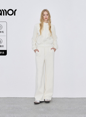 【时尚系列】Jamor加墨时尚休闲小立领套装两件套直筒裤子简约冬