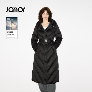 【商场同款】Jamor加墨时尚收腰黑色长款羽绒服保暖外套2025冬季