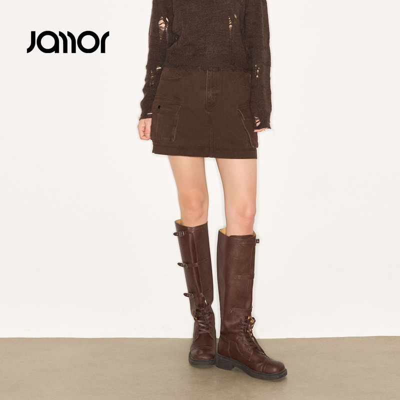 Jamor加墨时尚多口袋半身裙子女辣妹牛仔休闲短裙2025秋冬季新款