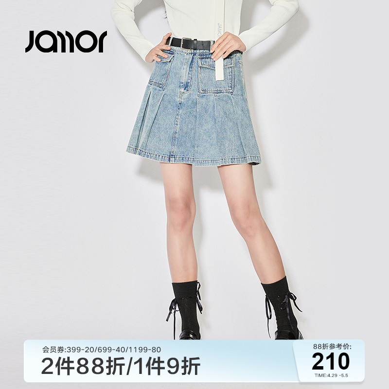 Jamor牛仔半身裙2024春秋新款时尚辣妹甜酷百褶裙短裙裙子女加末 女装/女士精品 半身裙 原图主图