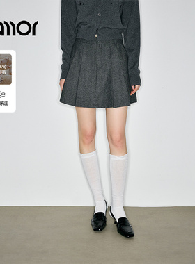 Jamor加墨时尚灰色百褶半身裙子学院风2025秋冬季新款