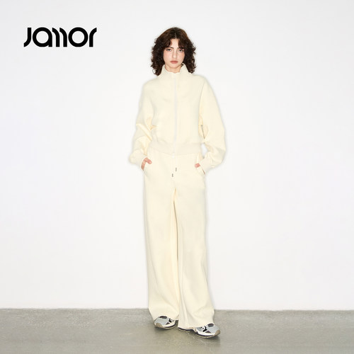 Jamor加墨时尚休闲立领双拉链小外套休闲直筒裤子2026秋新款