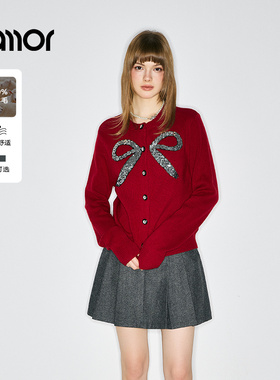 Jamor加墨简约高级感绵羊毛针织衫开衫上衣2025秋冬新款毛衣