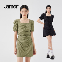 Jamor设计感连衣裙女甜美泡泡袖连衣裙