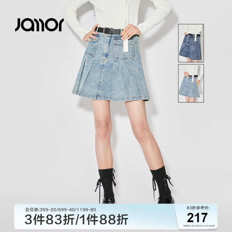 Jamor牛仔半身裙百褶短裙半裙子2024夏装新款显瘦裙 女装/女士精品 半身裙 原图主图