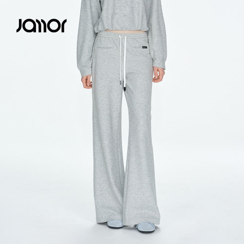 Jamor时尚显瘦微喇叭休闲裤子抽绳设计感直筒女装2026秋季新款