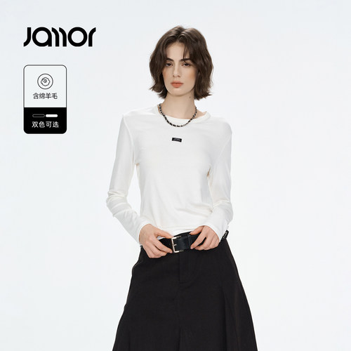 Jamor加墨简约休闲舒适慵懒感圆领打底衫上衣女装2026秋冬季新款