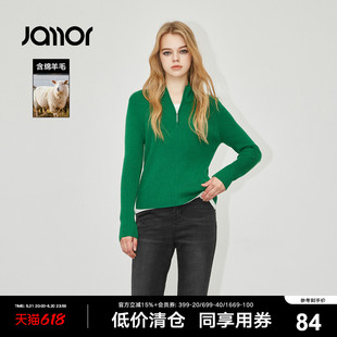 上衣加末 女冬季 通勤修身 时尚 新款 Jamor简约半拉链高领针织衫