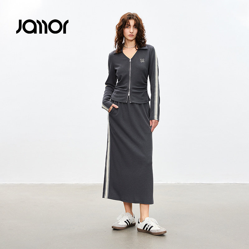 Jamor灰色辣妹时尚套装2025春装新款polo领a字版型两件套开衫半裙,女装/女士精品,时尚套装,淘宝优惠券,粉丝福利购,淘宝优惠卷